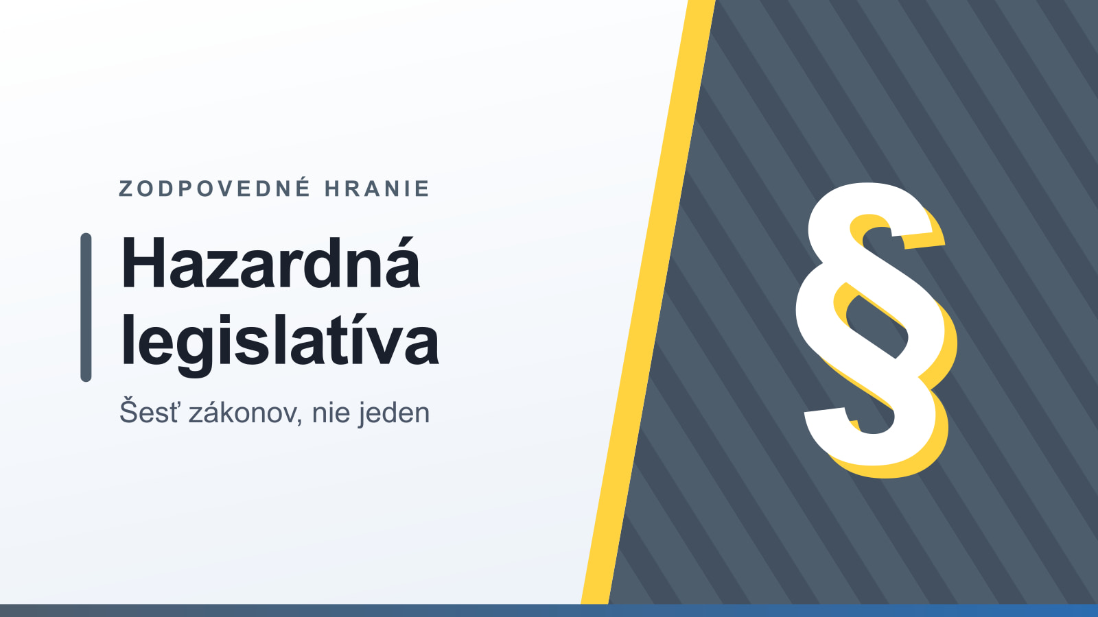 Grafika rubriky Zodpovedné hranie s nadpisom Hazardná legislatíva a podtitulom Šesť zákonov, nie jeden