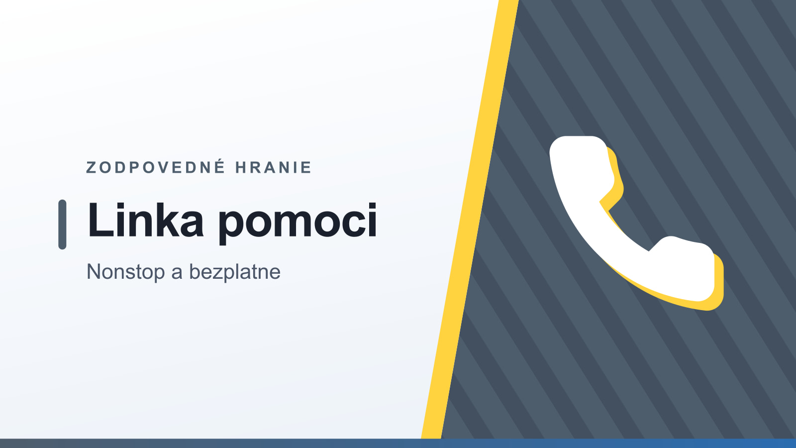 Grafika rubriky Zodpovedné hranie s nadpisom Linka pomoci a podtitulom Nonstop a bezplatne